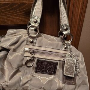 Coach Beige and Silver Shoulder Bag